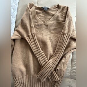 Tan/brown sweater very soft and cute with a flannel underneath